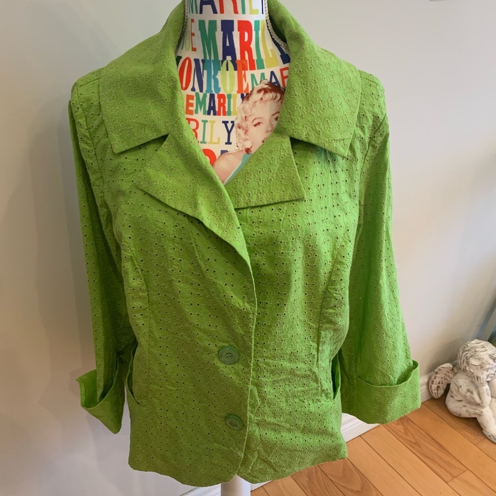 Bandolino 100% Cotton Lime Green Eyelet Blazer